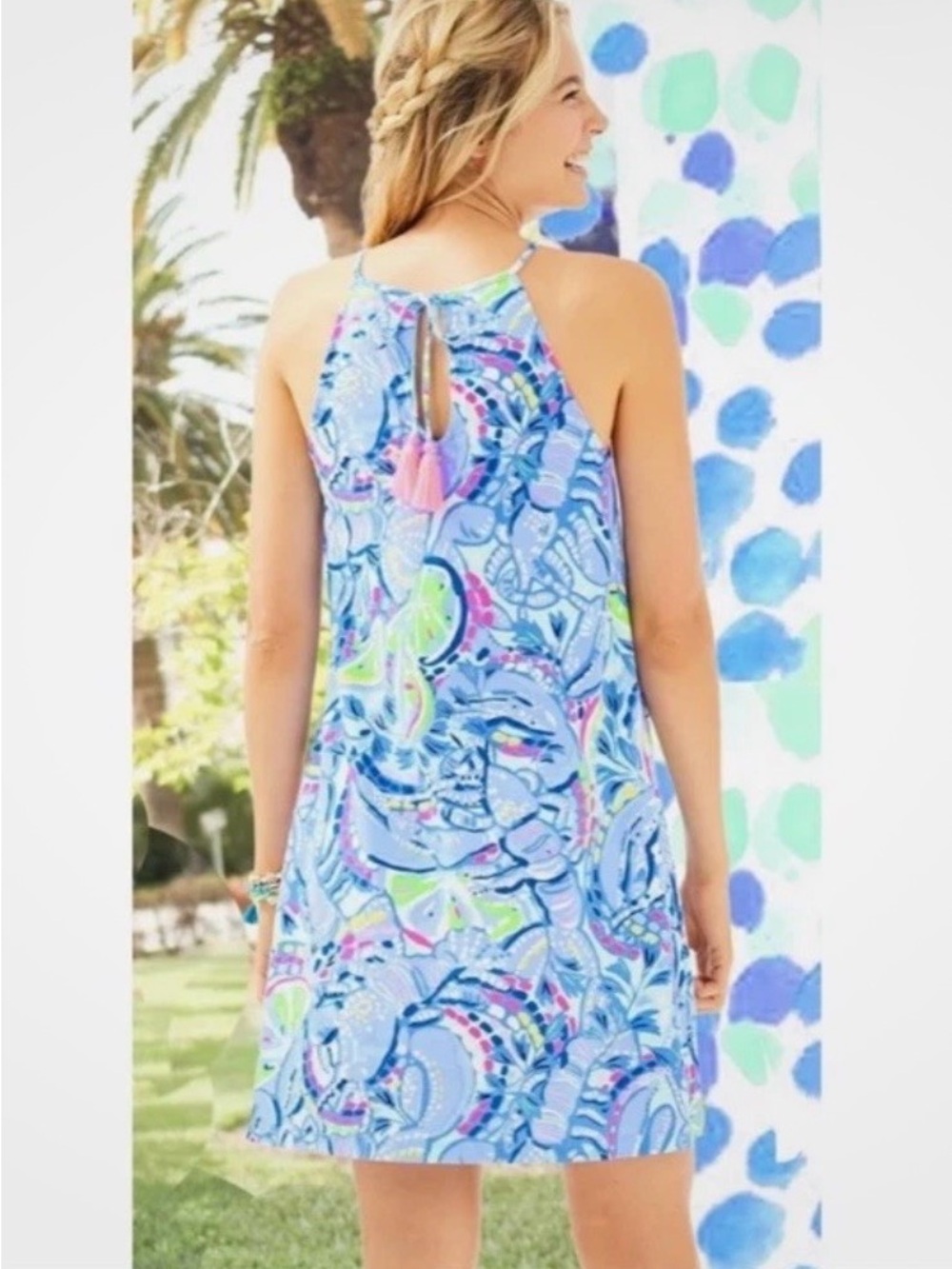 Lilly Pulitzer Margot Swing Halter Dress in Blue Peri Pinch.  Size Small